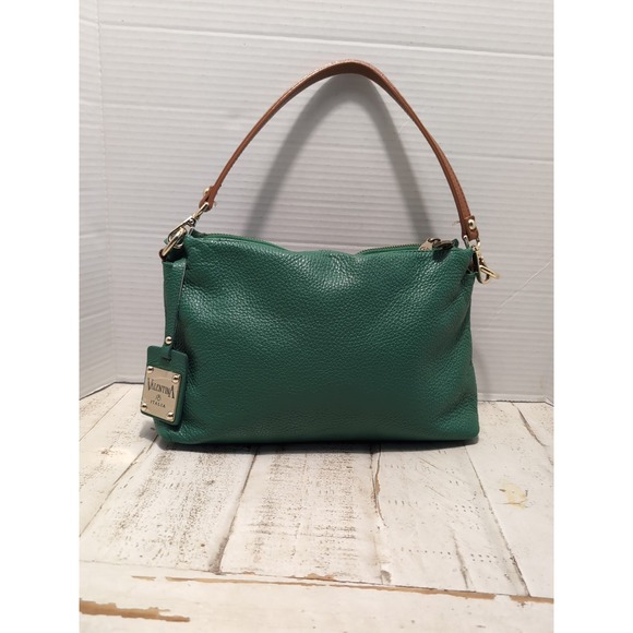 Valentina Green Pebbled Leather Zippy Convertible Shoulder Bag Italia - Picture 1 of 16